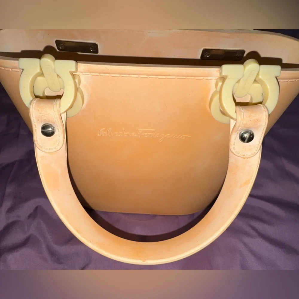 Salvatore Ferragamo Gancini Rubber Bucket Bag – Peach Pastel – Made in Italy